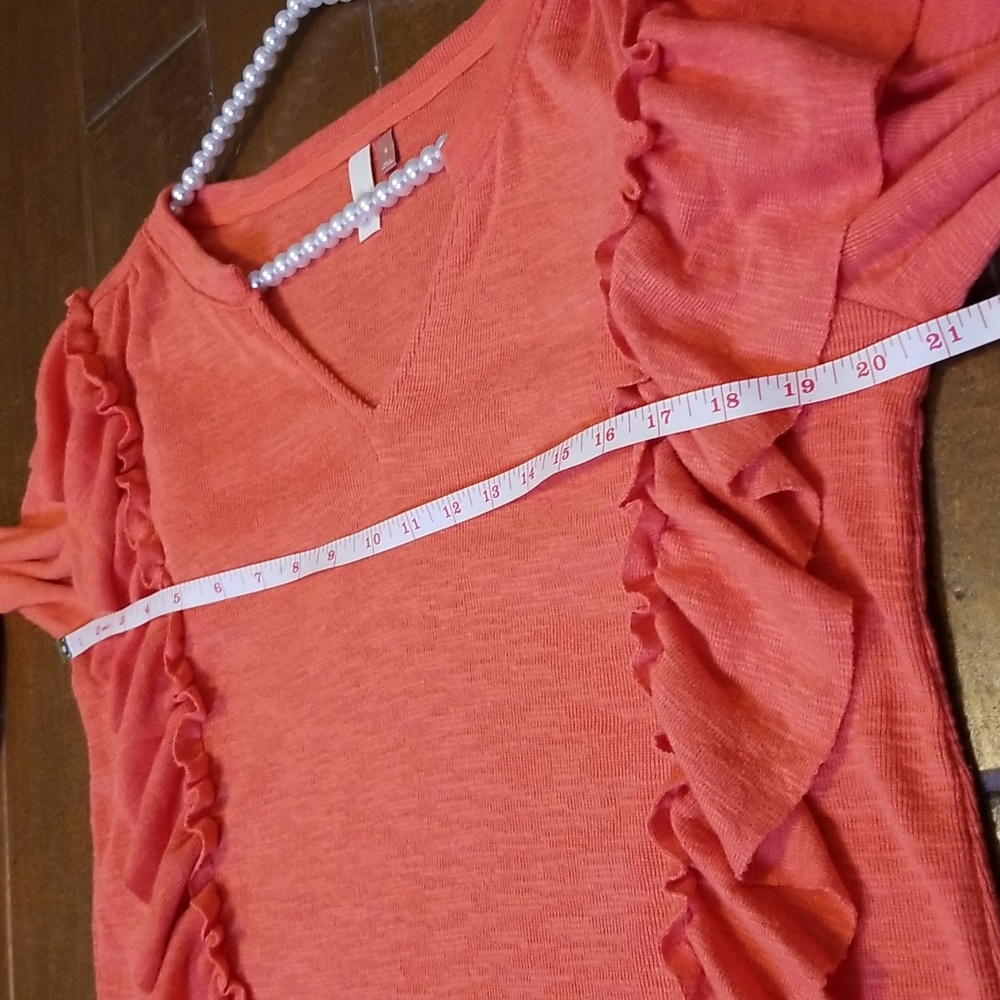 Pilcro Womens V Neck Orange Ruffle Longsleeve Sweater size Small - Picture 9 of 12